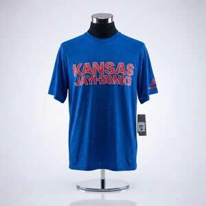 Adidas Kansas Jayhawks T-Shirt Mens Large Blue Performance Mesh NCAA NWT